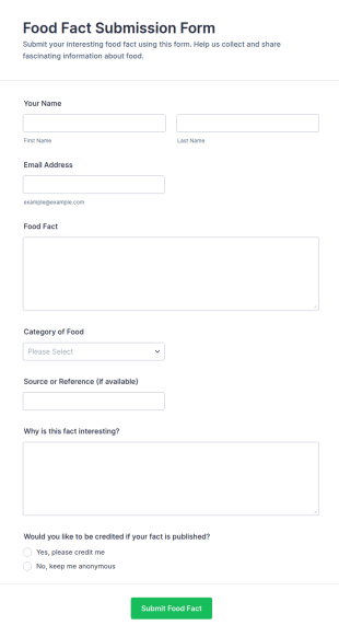 Food Fact Submission Form Template