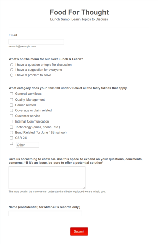 Lunch And Learn Planning Form Template