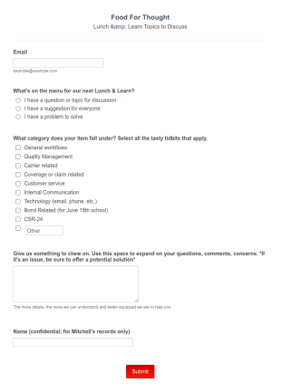 Lunch And Learn Planning Form Template