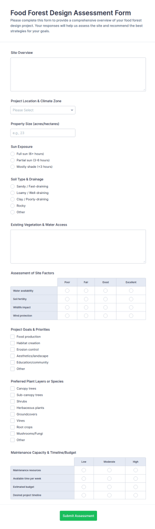Food Forest Design Assessment Form Template