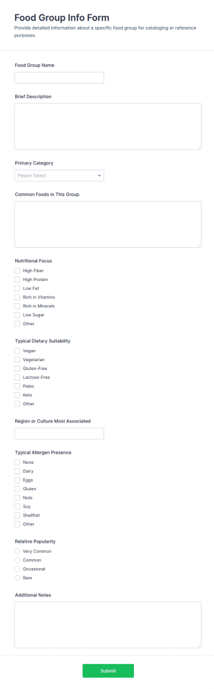 Food Group Info Form Template