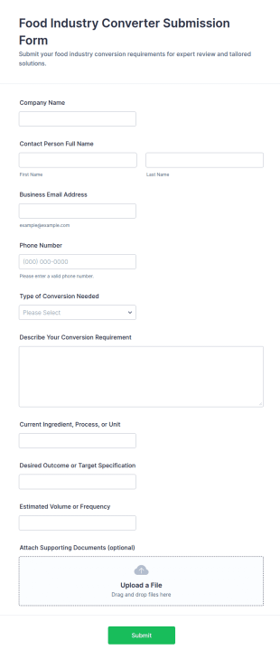 Food Industry Converter Submission Form Template