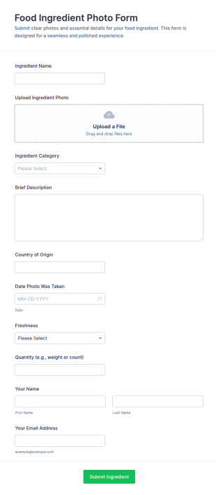 Food Ingredient Photo Form Template