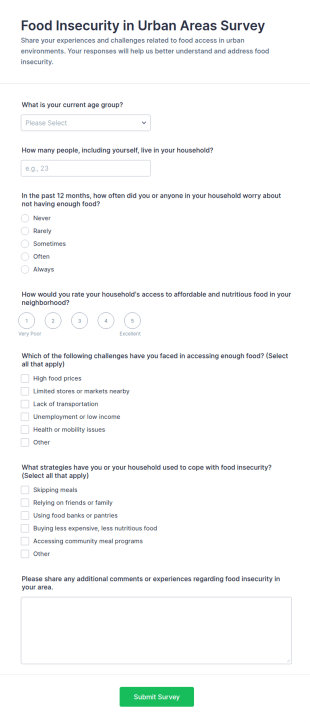 Food Insecurity In Urban Areas Survey Form Template