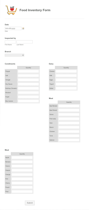 Food Inventory Form Template