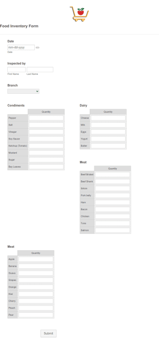 Food Inventory Form Template