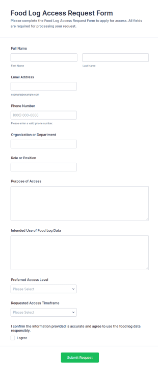 Food Log Access Request Form Template