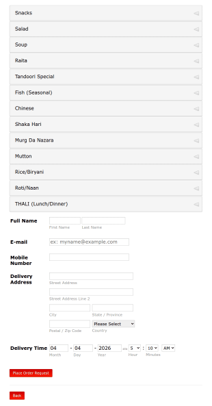 Detailed Food Menu Form Template