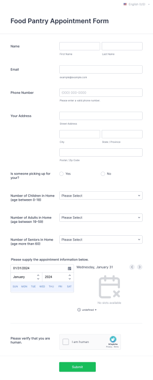 Food Pantry Appointment Form Template