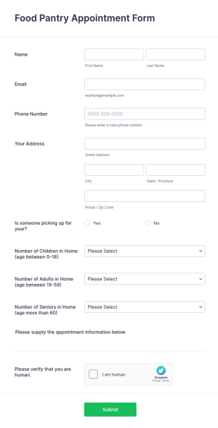 Food Pantry Appointment Form Template