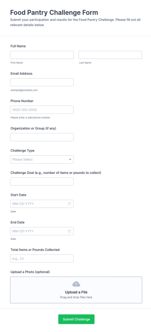Food Pantry Challenge Form Template