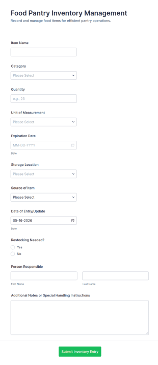 Food Pantry Inventory Management Form Template