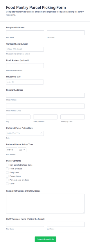 Food Pantry Parcel Picking Form Template