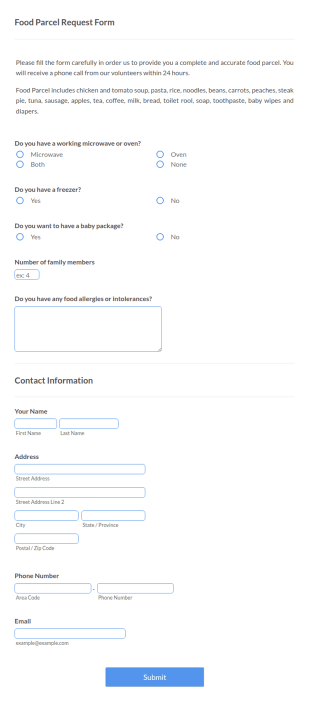Food Parcel Request Form Template