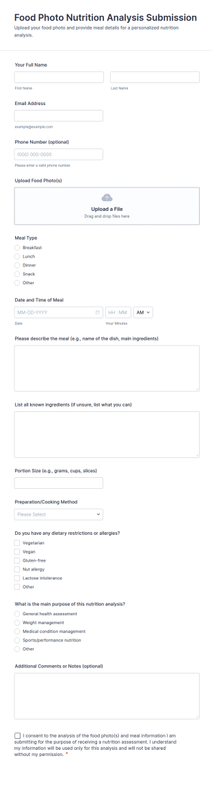 Food Photo Nutrition Analysis Submission Form Template