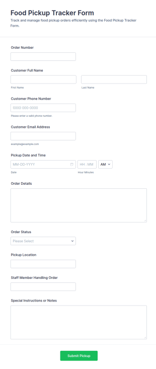 Food Pickup Tracker Form Template