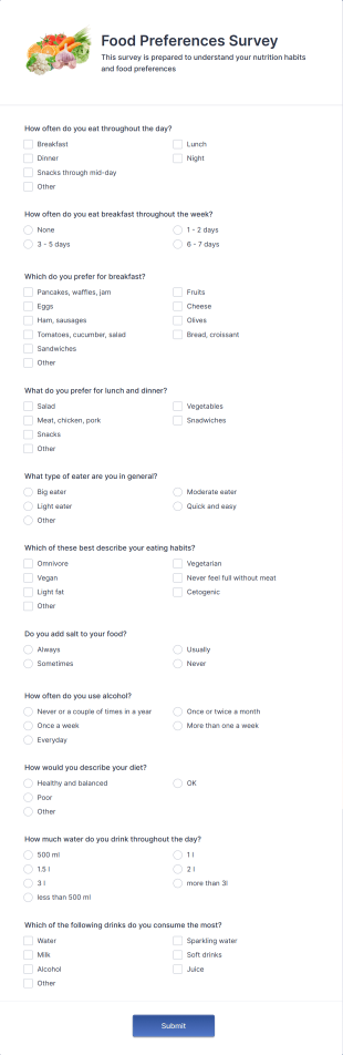 Food Preferences Survey Form Template