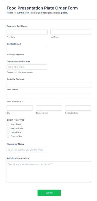 Food Presentation Plate Order Form Template