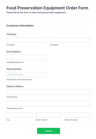 Food Preservation Equipment Order Form Template