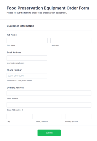 Food Preservation Equipment Order Form Template