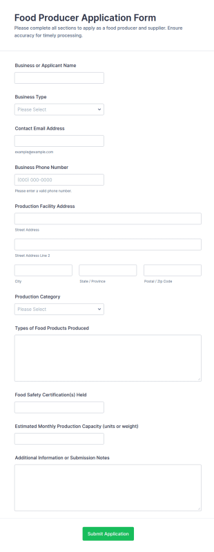 Food Producer Application Form Template