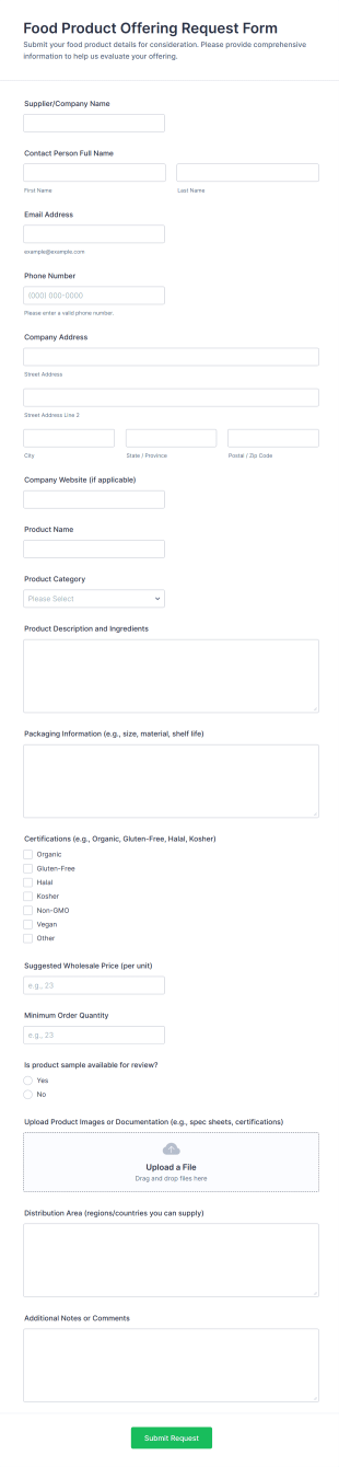 Food Product Offering Request Form Template