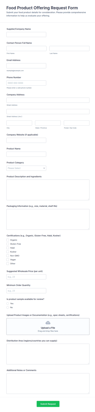 Food Product Offering Request Form Template