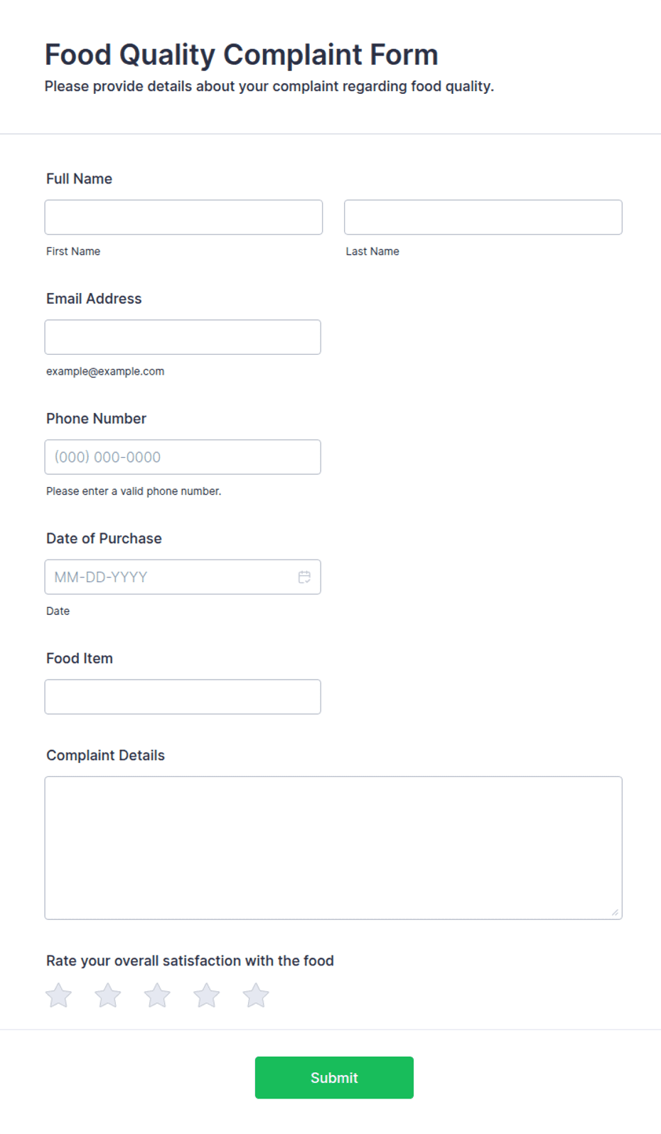 Food Quality Complaint Form Template | Jotform