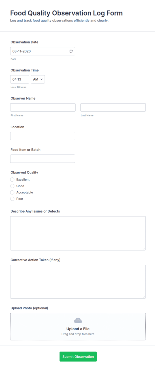 Food Quality Observation Log Form Template