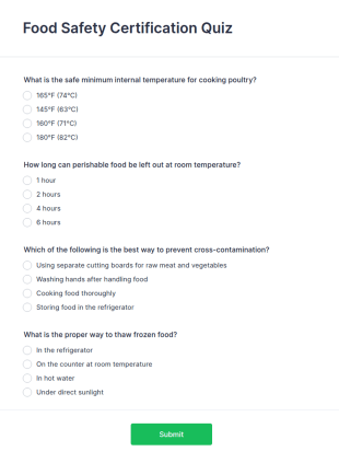 Food Safety Certification Quiz Form Template