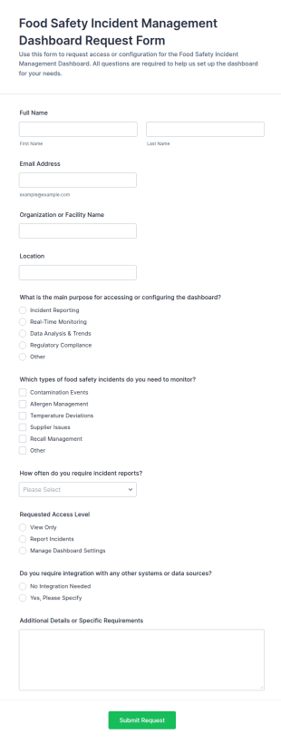 Food Safety Incident Management Dashboard Request Form Template