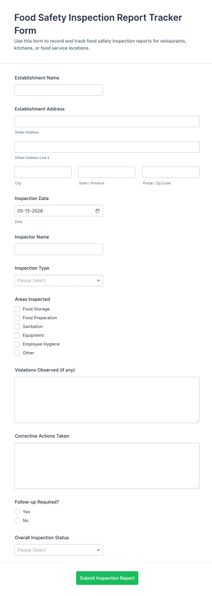 Food Safety Inspection Report Tracker Form Template