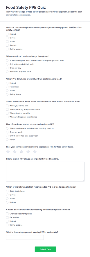 Food Safety PPE Quiz Form Template