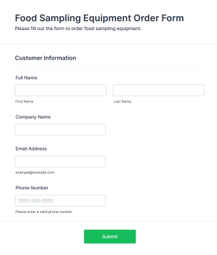 Food Sampling Equipment Order Form Template
