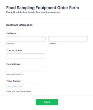 Food Sampling Equipment Order Form Template