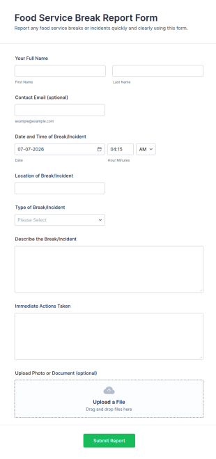 Food Service Break Report Form Template