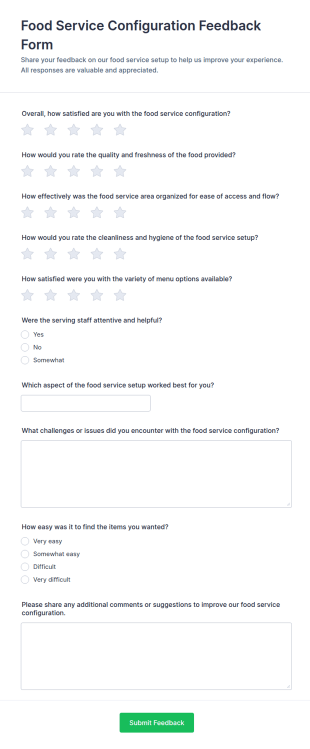 Food Service Configuration Feedback Form Template