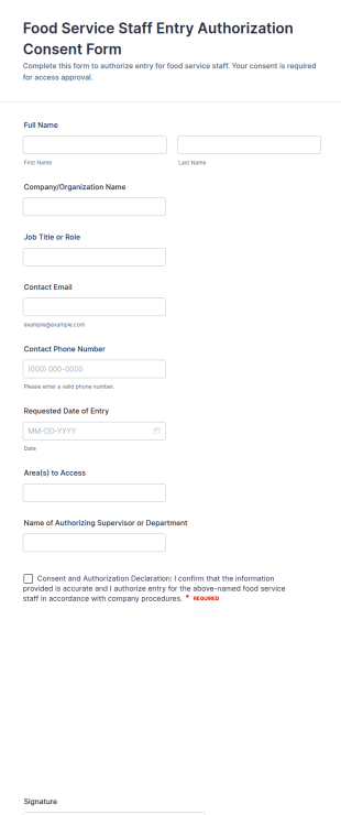 Food Service Staff Entry Authorization Consent Form Template