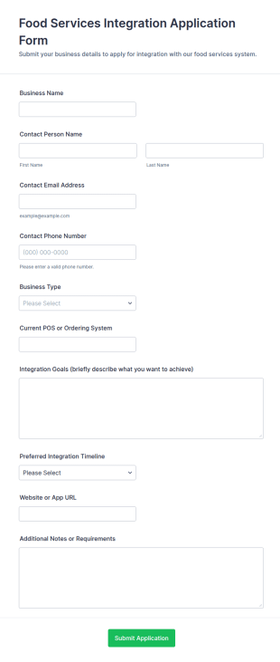 Food Services Integration Application Form Template