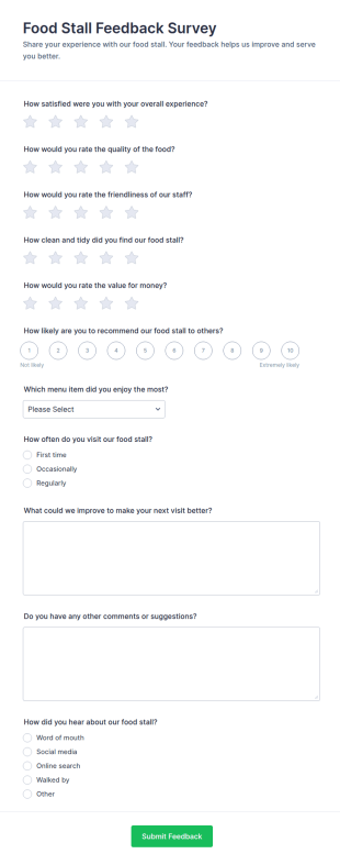 Food Stall Feedback Survey Form Template