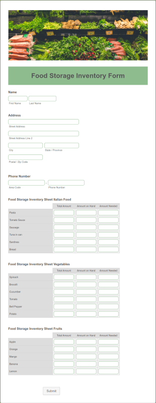 Food Storage Inventory Form Template