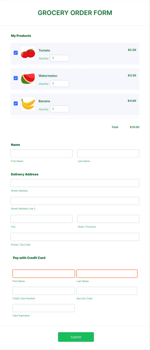Food Store Order Form Template