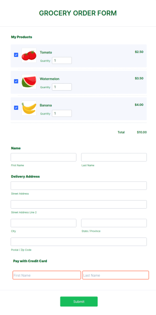 Food Store Order Form Template