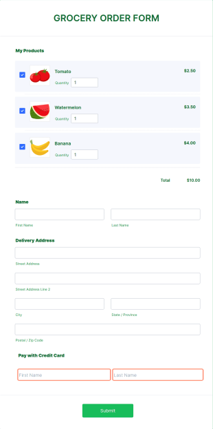 Food Store Order Form Template