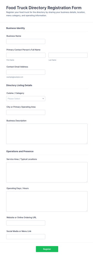 Food Truck Directory Registration Form Template
