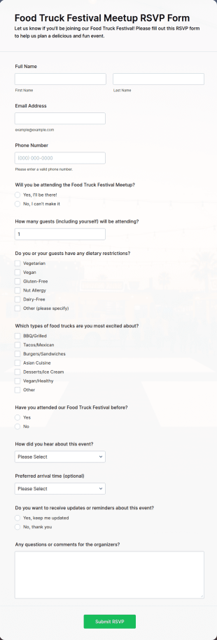 Food Truck Festival Meetup RSVP Form Template