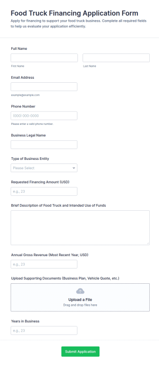 Food Truck Financing Application Form Template