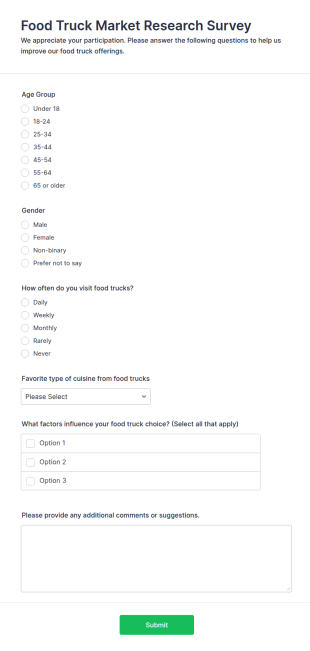 Food Truck Market Research Survey Form Template