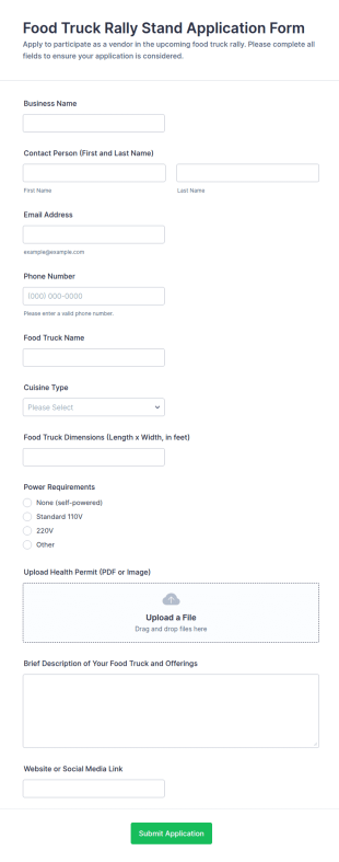 Food Truck Rally Stand Application Form Template