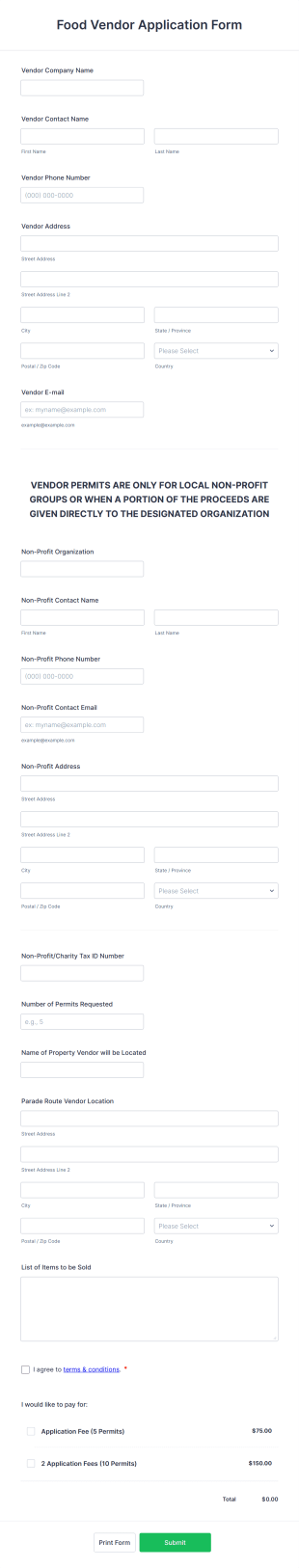 Food Vendor Application Form Template